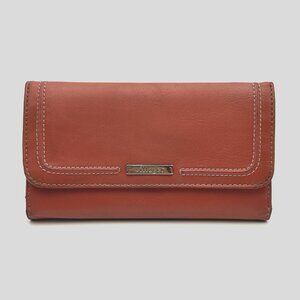 VILLAGER Liz Claiborne Vinyl Wallet Snap Closure Salmon Zipper Pocket ID Holder